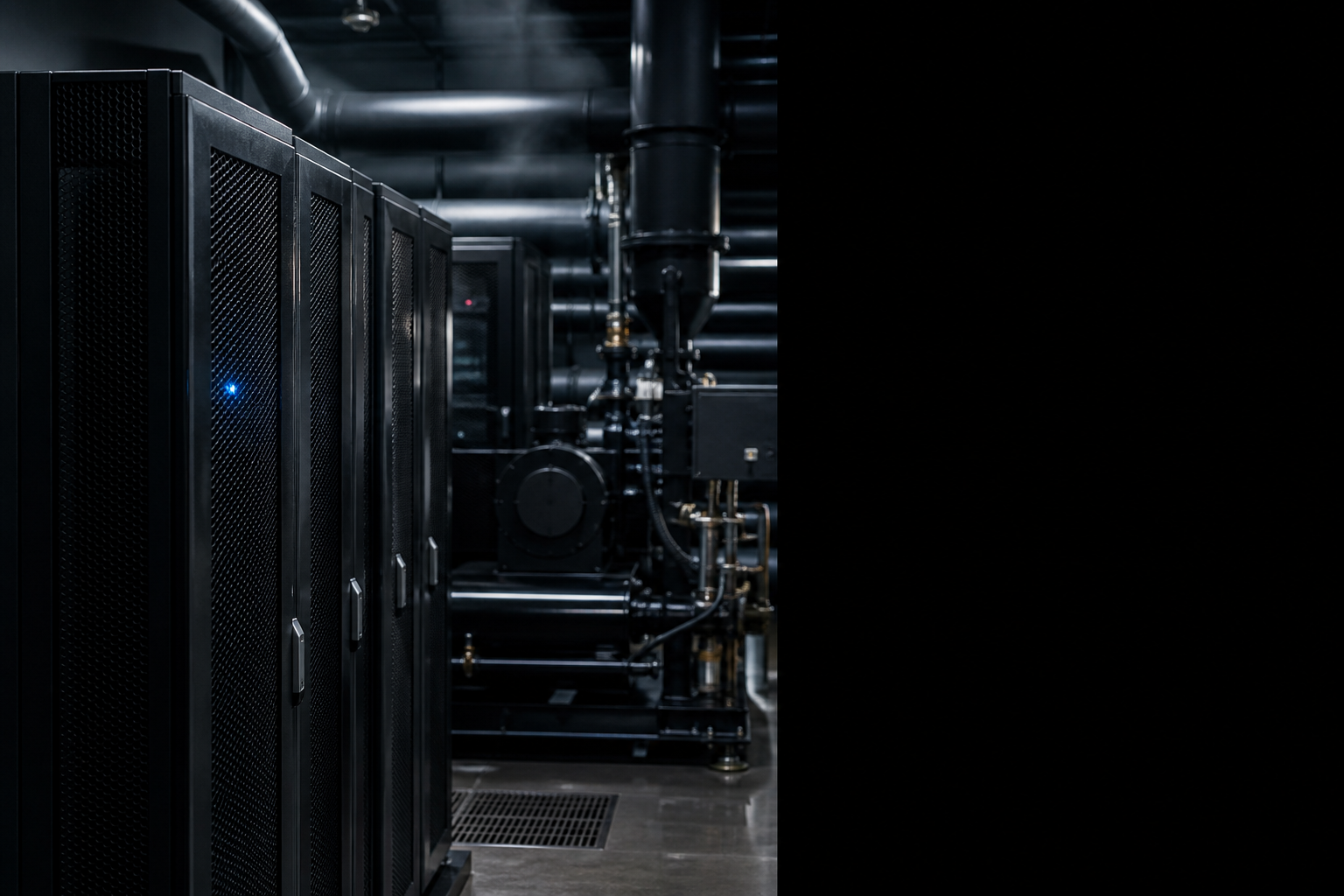 A quiet machine room, one status light