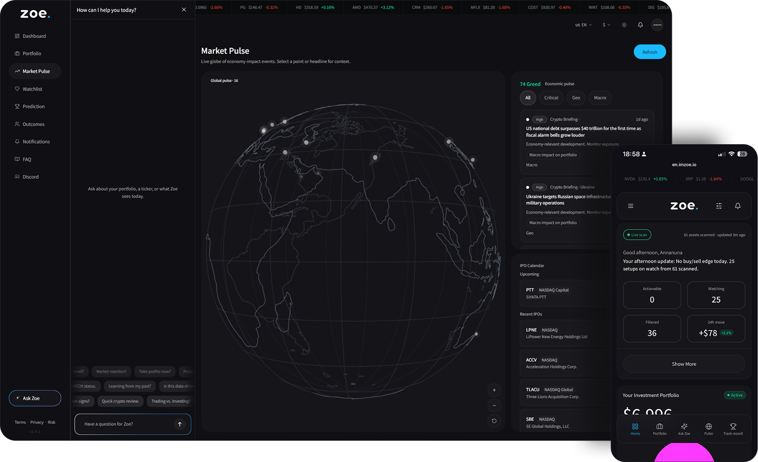 Zoe desktop and iPhone preview